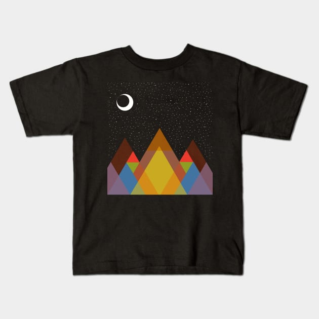 mountains landscape, starry night and waning moon Kids T-Shirt by SAMUEL FORMAS